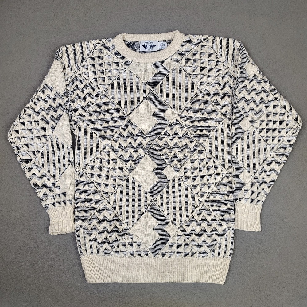 Vintage Dockers Levis Knit Sweater Men Medium Fisherman USA Made Cotton Preppy
